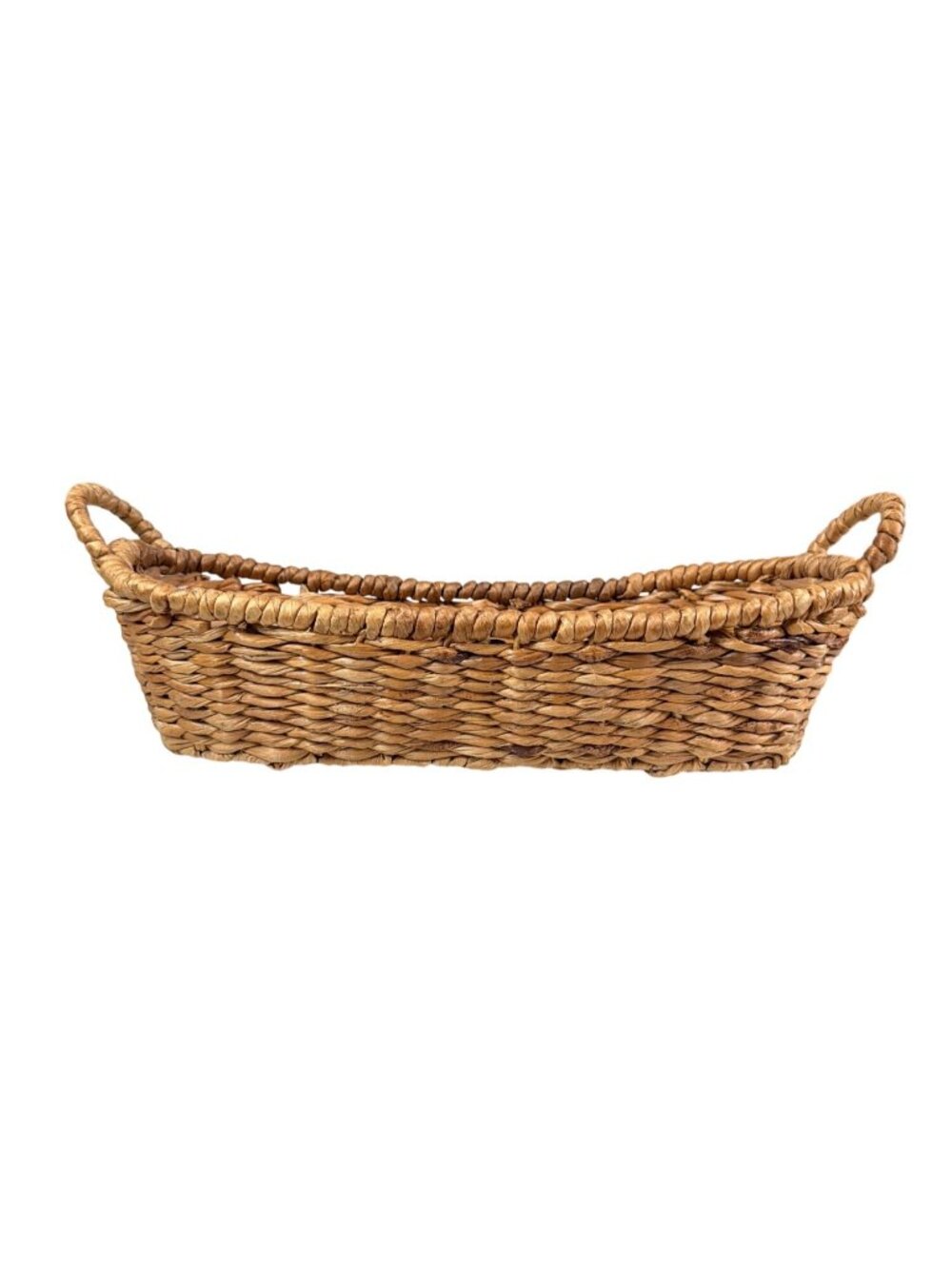 Long Woven Water Hyacinth Basket Tray with Handles Boho Home Decor